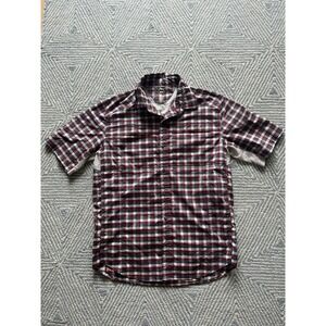 REI Short Sleeve Button Vented Shirt‎ - Polyester/Spandex - Red/Grey/Off-White -